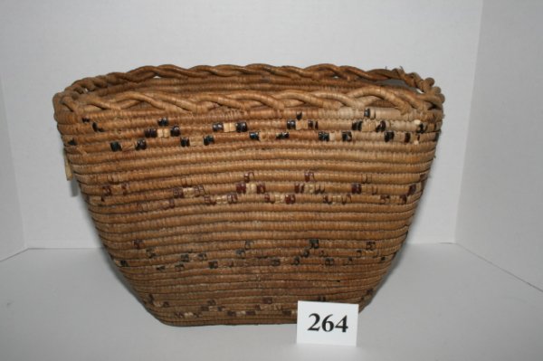 Thompson River Storage Basket: 12" x 8" x 8 1/2" Thompson River Storage Basket – several stitches loose from top rim, some wraps missing from top