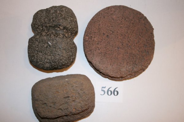3 Lava Southwest Artifacts: 3 Assorted Lava Southwest Artifacts: 1 Hammer, 1 Mano, 1 Circular Grooved Disc, Largest 5 1/2