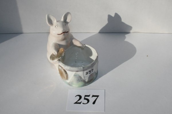 Pig with drum toothpick holder: 3 ¾" china - Pig with drum toothpick holder