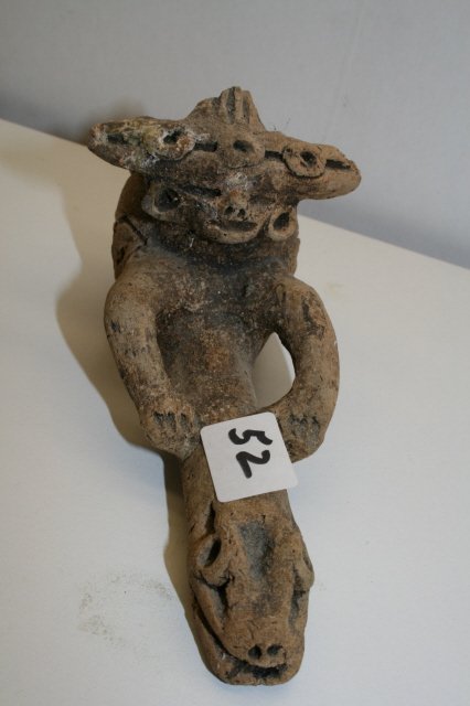 Pre Columbian Effigy Pipe: 5 1/2" Mayan Pre Columbian Effigy Pipe