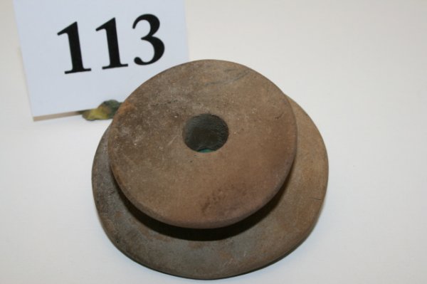 Sandstone Ear Spool: 2 1/2" Sandstone Ear Spool from Spiro Mound – perfect condition