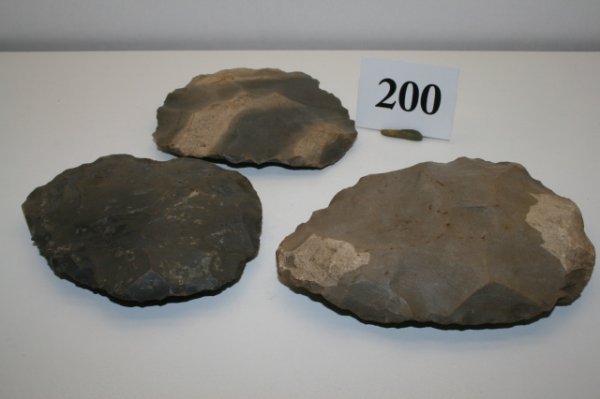 Three Crib Mound Type Blades: Three Hornstone Crib Mound Type Blades – largest 5 1/4"