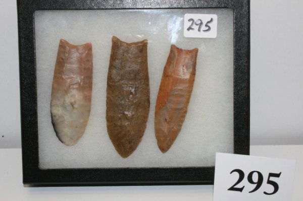 Three Paleo Fluted Points: Three Paleo Fluted Points from Florida – all are restored – largest 3 3/8" – Ex. C.T. Crocker, Sterling Martz Collections