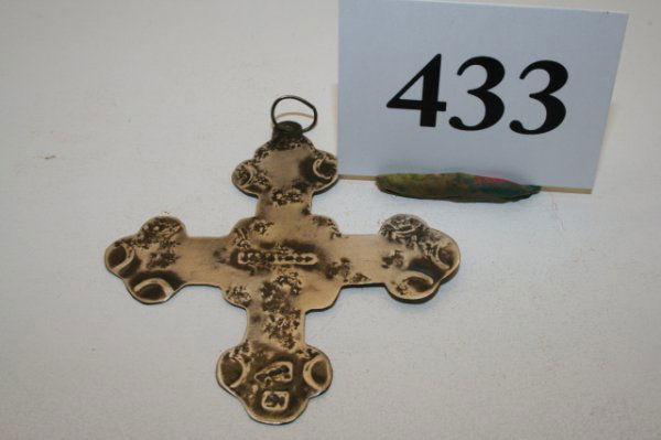 3" Trade Silver Cross: 3" Trade Silver Cross, marked Montreal with Hudson Bay Mark and Wolf Mark, Michigan