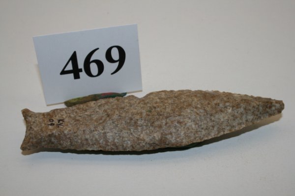 Cumberland Point: 4 15/16" Cumberland Point of Harrodsburg Fossil Chert found Millerstown Kentucky – Ex. Ken Burkes Collection (dings at tip and side) has Jackson and Putty C.O.A.'s