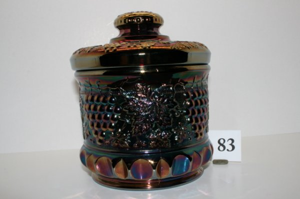 Fenton Carnival Humidor: Fenton Grape & Cable Purple Carnival Humidor – Presnicks Carnival Glass #205