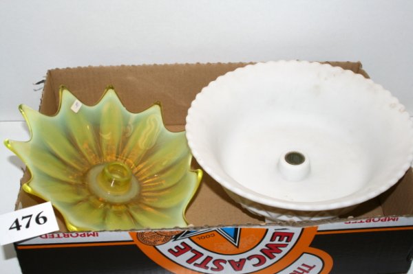 Box Lot of Epergne bases: Box Lot of Epergne bases – milk glass & Vaseline opalescent
