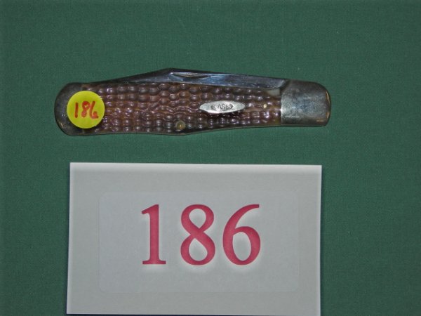 KNIFE: Absolute mint Case C61050SAB Coke Bottle style folding hunter, green bone handles, 5 ½" closed