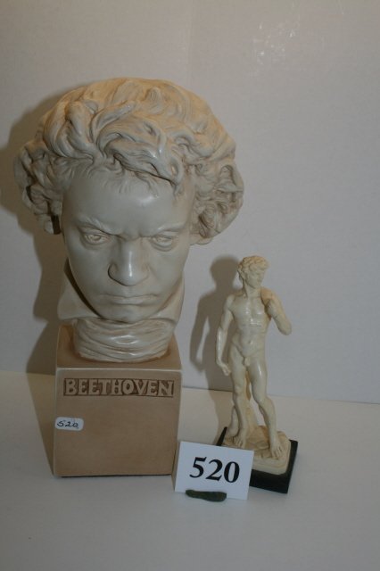Bust of Beethoven: 11" Bust of Beethoven by Alexander Backer Co. New York CABCO & 6 1/2" Plaster of Paris Statue – A. Santini – made in Italy (resin type)