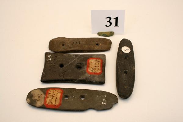 Four Ohio Slate Gorgets: Four Ohio Slate Gorgets – largest 4 1/4" (rough)