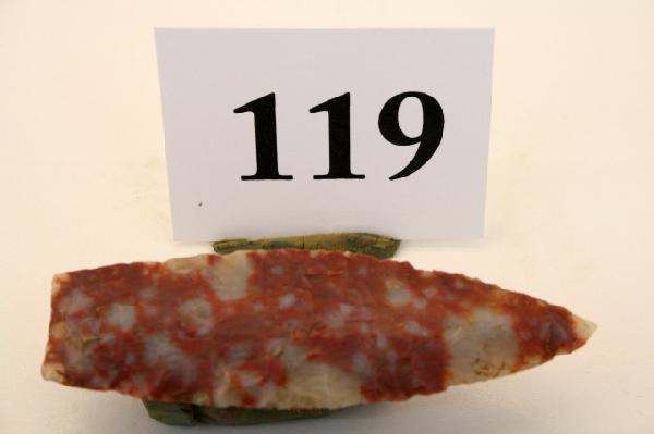 3" Colorful Chalcedony Agate Basin Point: 3” Colorful Chalcedony Agate Basin Point – Colorado