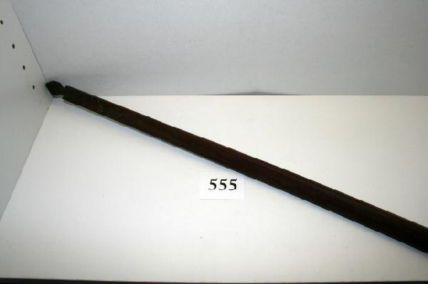68 1/2" Wood Bow: 68 1/2" Wood Bow, faded paint decorations has old tape repair, circa 1870, nice old bow