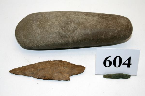 Square Sided Celt: 6" Polished Square Sided Celt, Canada and a 3 5/8" Stemmed Point, Michigan