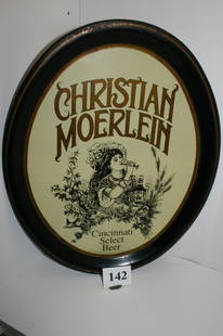 14" x 16 3/4" Oval Christian Moerlein: 14" x 16 3/4" Oval Christian Moerlein – Cincinnati, Select Beer Tray- Painted Woman Scene in Black, Gold & White
