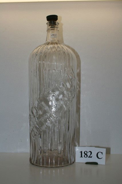 15" Glass "Poison" Bottle: 15" Glass "Poison" Bottle – ribbed bottle with slug plate on back – applied inside threads in top of bottle with hard rubber stopper – signed Harry Fearnley – Halifax