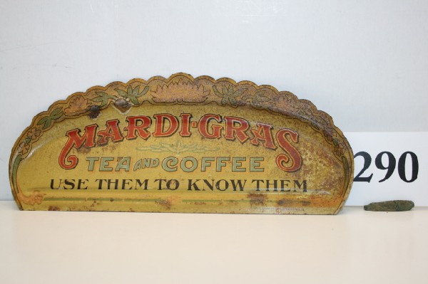 Tin Mardi-Gras Tea & Coffee Crumb Tray: Tin Mardi-Gras Tea & Coffee Crumb Tray – paint with light rust on right side