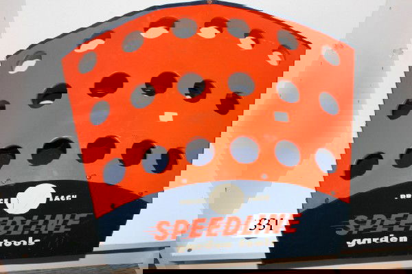 11 1/4" x 20" Speedline Garden Tool Tin Display: 11 1/4" x 20" Speedline Garden Tool Tin Display – Red, White & Blue Paint