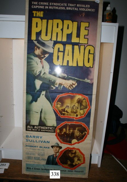 14" x 36" Purple Gang Movie Poster: 14" x 36" Purple Gang Movie Poster – starring Barry Sullivan & Robert Blake – 4 1/2" Tear near bottom Copyright 1959