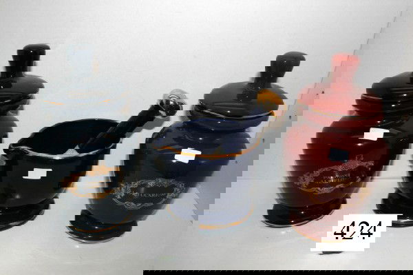 Ceramic Apothecary Jars /1 Ceramic Mortar & Pestle: (2) 8 1/2" Ceramic Apothecary Jars & 1 Ceramic 4" Mortar & Pestle