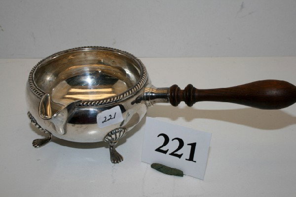 Sterling Warmer or Gravy Ladle: Footed Sterling Warmer or Gravy Ladle with wooden handle by Fisher #1086