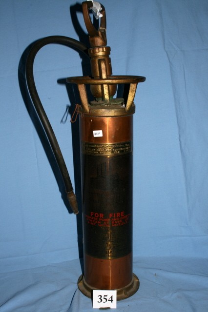Fire Extinguisher: Rare 25" 1 Gallon Copper Fire Extinguisher – The Centennial Station Fyr Dayton, Ohio – Copper Tank has Brass plaque – hand pump type