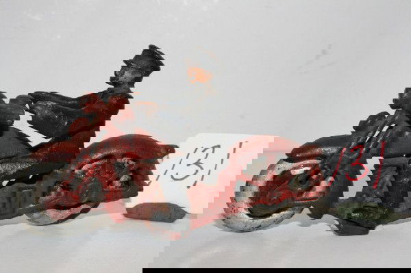 Hubley Cast Iron Police Motorcycle: Hubley Cast Iron Police Motorcycle – 4" black rubber tires, painted silver, broken kick stand