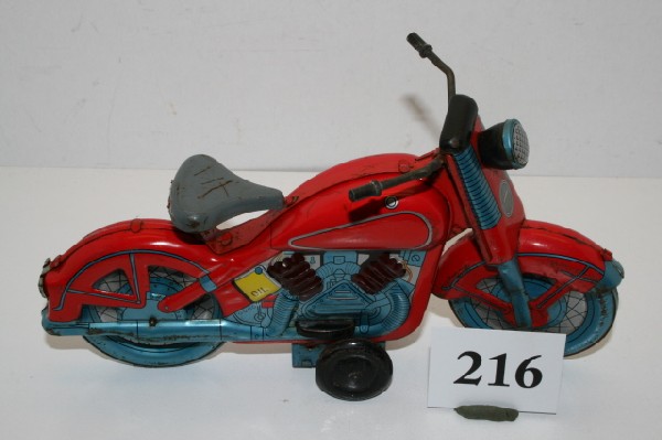 Clockwork 1958 Harley: TN Toys Japanese Tin Clockwork 1958 Harley - unmarked – some scratches – 9" – very good