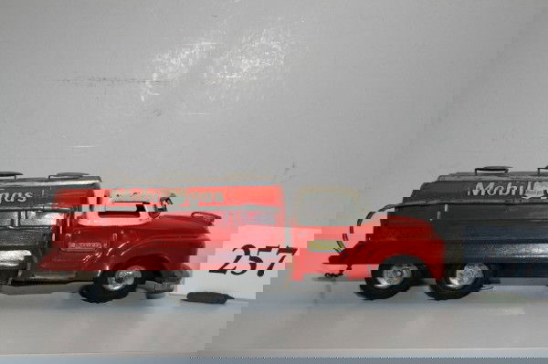 Gasoline Tankers: Bandai Japanese Tin Gasoline Tankers – Mobil (over paint) Standard Oil – missing 1 hubcap – not working – 9"