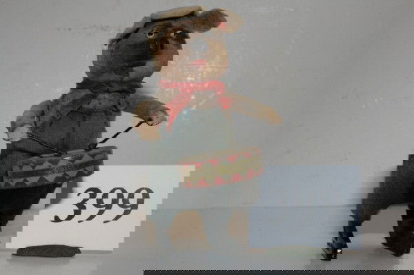 3 Little Pigs Drummer: Schuco Disney 3 Little Pigs Drummer – non working with tear & wear in clothes – g – 5"