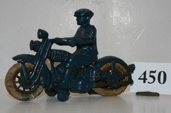 Civilian Harley Davidson: Hubley Civilian Harley Davidson – blue old over paint – 6 1/4"