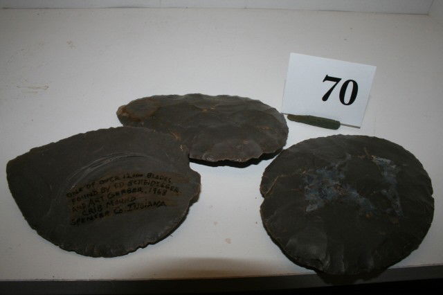 Three Cache Blades: Three Hornstone Crib Mound Cache Blades - largest 4 1/8"