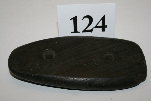 Glacial Kame Elliptical Gorget: 4 3/8" Banded Slate Rare Bevel Sided Glacial Kame Elliptical Gorget – Lagrange Ind. – Nice