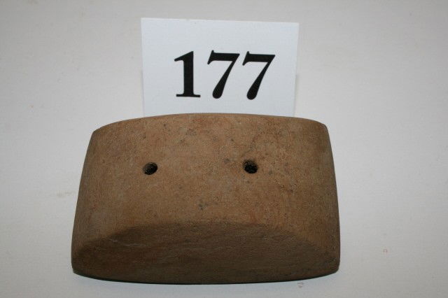 Keeled Adena Gorget: 2 7/8" Sandstone Semi Keeled Adena Gorget