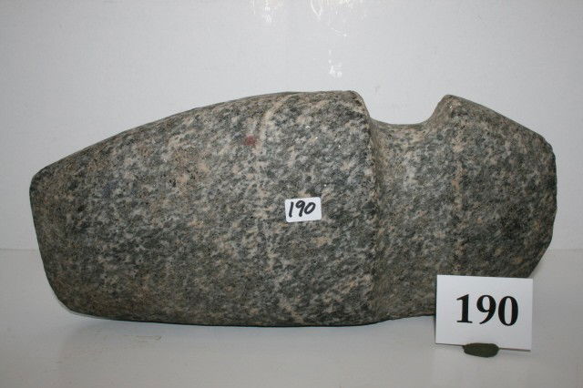 3/4 Groove Granite Axe: 12 1/4" Huge 3/4 Groove Granite Axe – Howard Co. Mo. (chips from poll and blade) nice bit