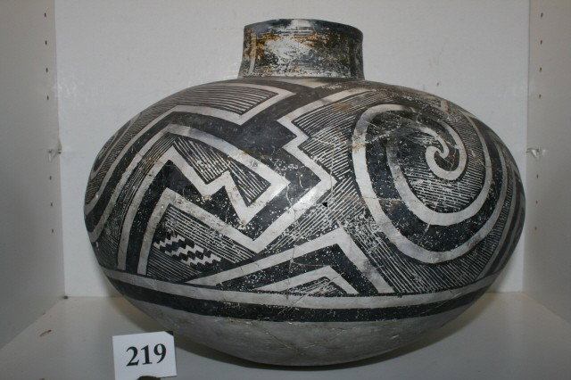Tularosa Black on White Jar: 16" x 12 3/4" Tularosa Black on White Jar, Broken, glued, minor restoration, circa 1100-1200 AD (Ex. Richard Pohrt Collection) Great Design