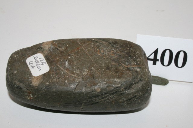 Banded Slate Bannerstone: 4 3/16" Banded Slate Partially Drilled Bannerstone found by Brian Blinn in Knox Co. Ind. Jackson C.O.A.