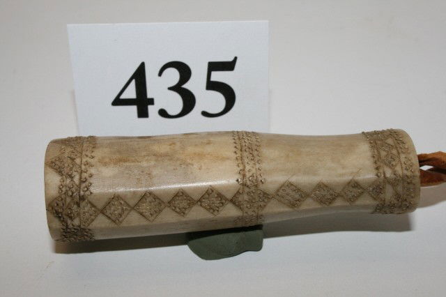 Needle or Match Case: 3 1/4" Needle or Match Case – Carved of Antler, top missing, Alaska