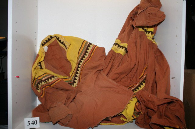 Two Indian Women's Dresses: Two Indian Women's Dresses 1 – 2pc. applied appliqué colorful dress, and 1 heavy wool blouse and shawl, collected in 1910 by Chicago Field Museum in southern most Province of Mexico, Descendents of