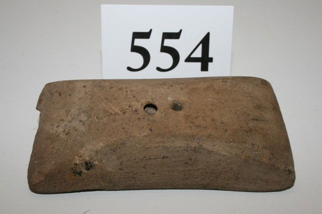 Semi-Keeled Gorget: 3 1/2" Sandstone Adena Semi-Keeled Gorget – Ohio – flake on bottom