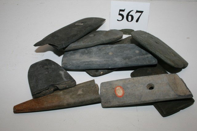 Group of 9 Slate Gorgets: Group of 9 Broken and Rough N. Ohio Slate Gorgets – largest 4 1/2"