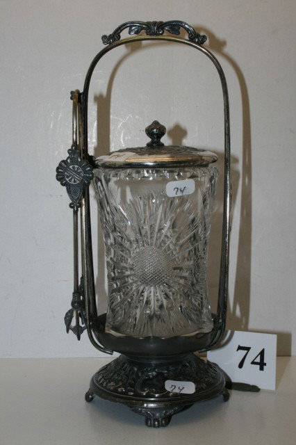 Silver Plate Pickle Castor: Silver Plate Pickle Castor with Cut Glass Insert & Pickle Tongs – castor signed Pairpoint