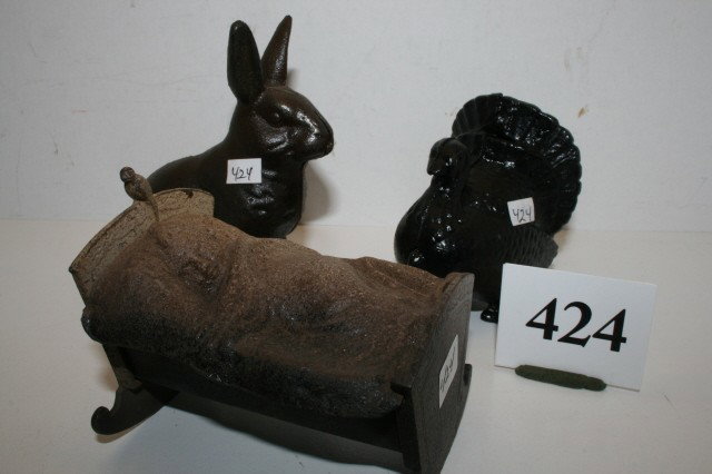 Iron Banks: (3) Contemporary Iron Banks – Rabbit, Turkey, Baby in Cradle
