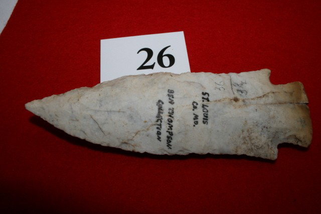 Burlington Chert Etley Point: 5 7/16" Burlington Chert Etley Point – St. Louis Co., Mo. – Ex. Ben Thompson Collection
