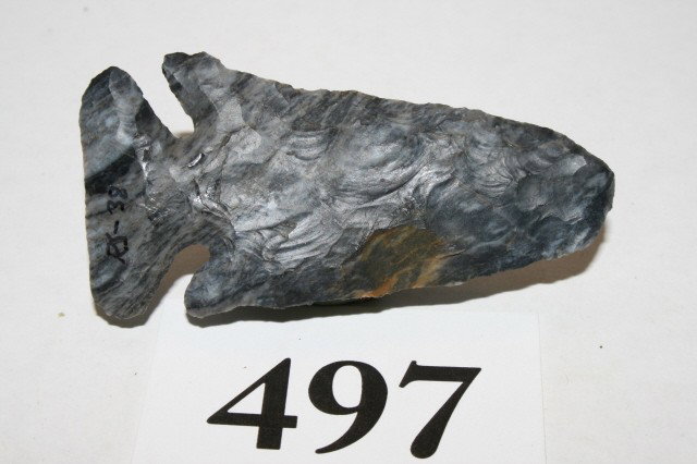 Flint Archaic Point: 2 3/4" Coshocton Flint Archaic Point made into scraper at point – Stark Co. Ohio