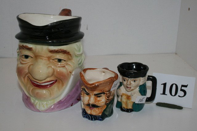 3 Toby Mugs: 3 Toby Mugs – 2" Staffordshire, 4" & 2" Japan