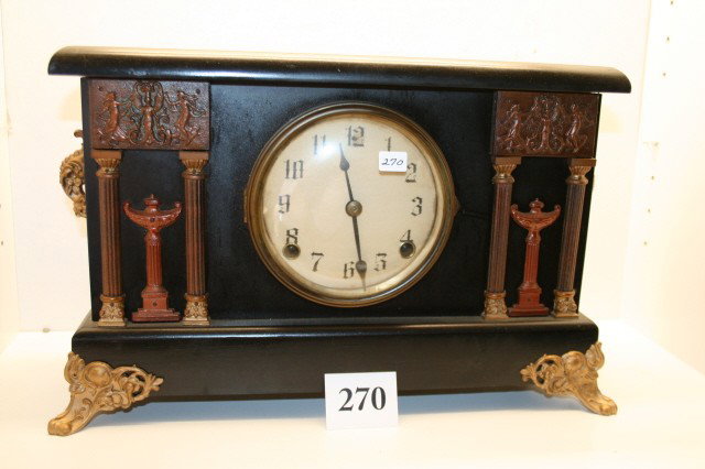Sessions Mantel Clock: 15" Sessions Mantel Clock – 8 Day – painted black case with 2 Columns on each side