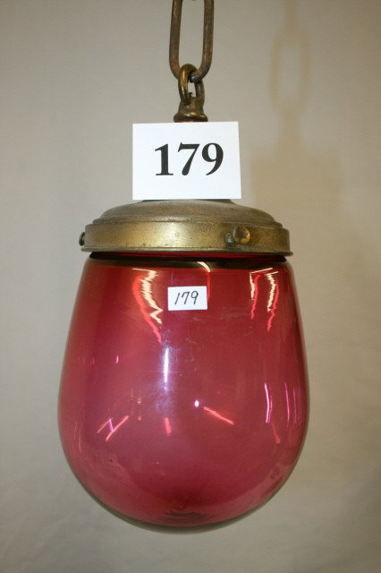 Brass Ceiling Fixture with Cranberry Shade