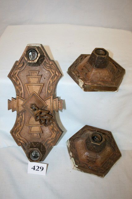 3 Cast Iron Ceiling Fixtures: Set of 3 Cast Iron Ceiling Fixtures Signed "Markel"