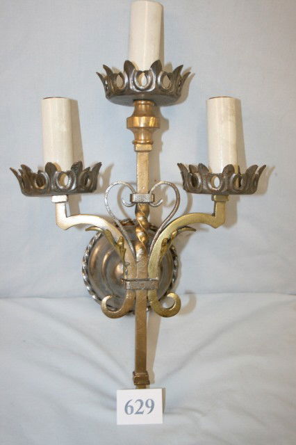 Metal and Brass Wall Sconce: Metal and Brass 3 Candle Wall Sconce 18" Tall