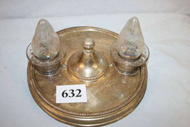 Ceiling Fixture Signed "Lightolier": Flush Mount Silver Plated Ceiling Fixture Signed "Lightolier"